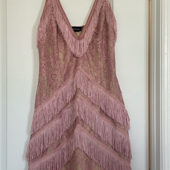 PrettyLittleThing Pink Lace Fringe Mini Dress - Picture 6 of 16